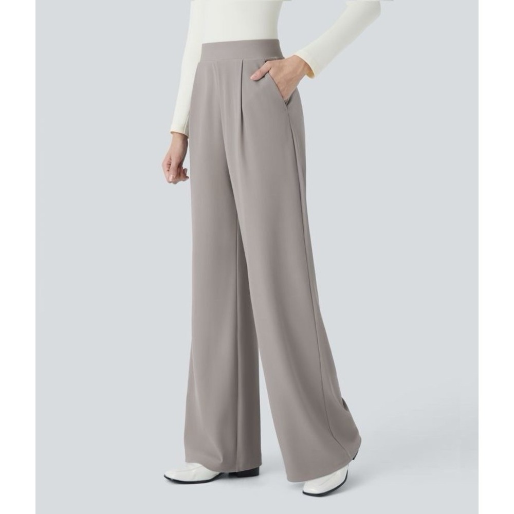 Halara High Waisted Pull-on Casual Baggy Pants Pocket Wide Leg